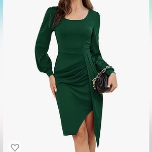 JASAMBAC Retro Bodycon Square Neck Pencil Dress Ruched Slit Work Cocktail SZ 2XL